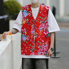 MJ03大花休闲男士风盘扣马甲大码花坎肩团队服喜庆婚礼服潮男，男装背心/马甲，星座115A(原星座507）