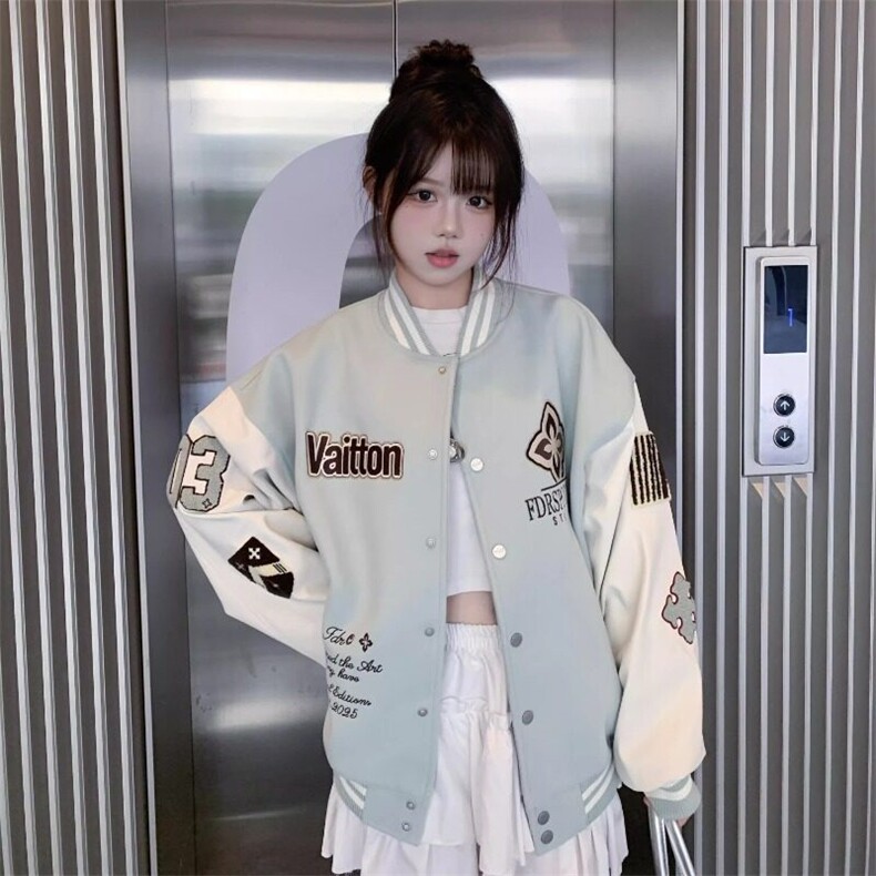 美式复古字母刺绣棒球服外套春季2025新款宽松休闲百搭夹克上衣图片