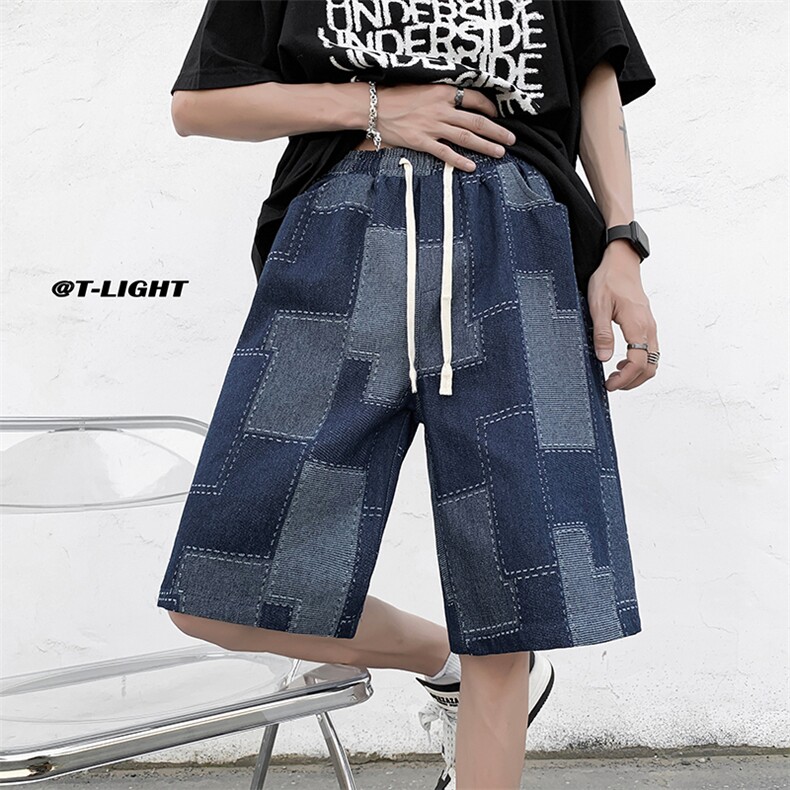 美式ins高街牛仔短裤小众百搭拼接渐变牛仔裤K2309-P45控68,男装牛仔裤,电商A062