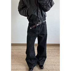 老钱风黑色赤耳窄幅红边原牛直筒微喇阔腿休闲A字牛仔裤N619，男装牛仔裤，星座1116A（原606A-3）