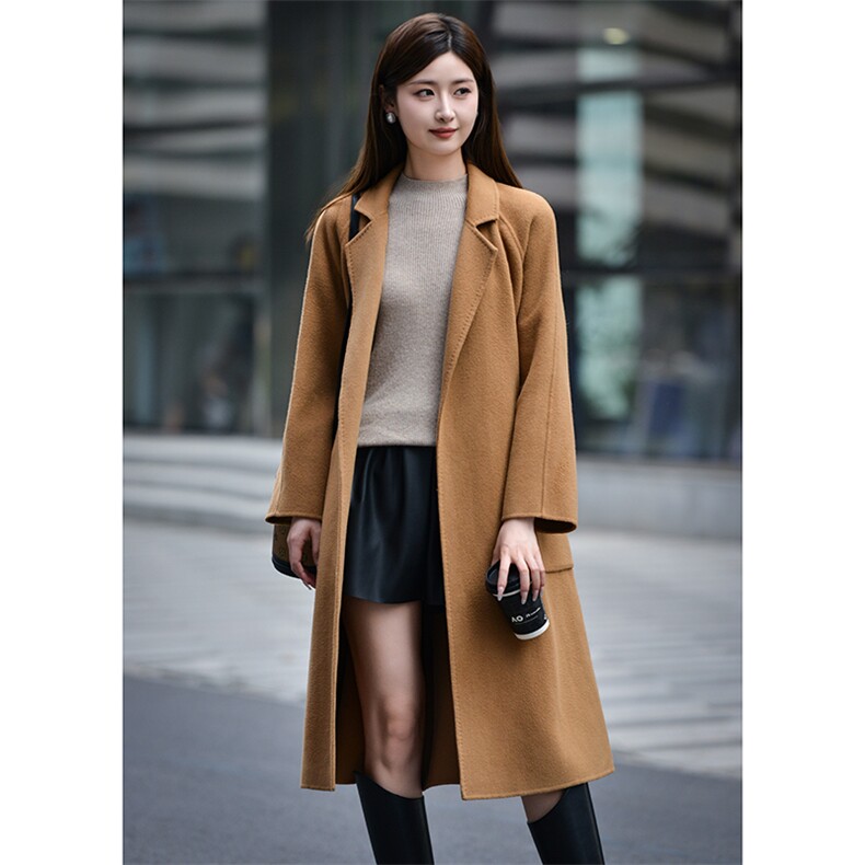 2024秋冬季新款羊毛呢子大衣女中长款宽松大衣，女装双面呢大衣，亿美羊绒