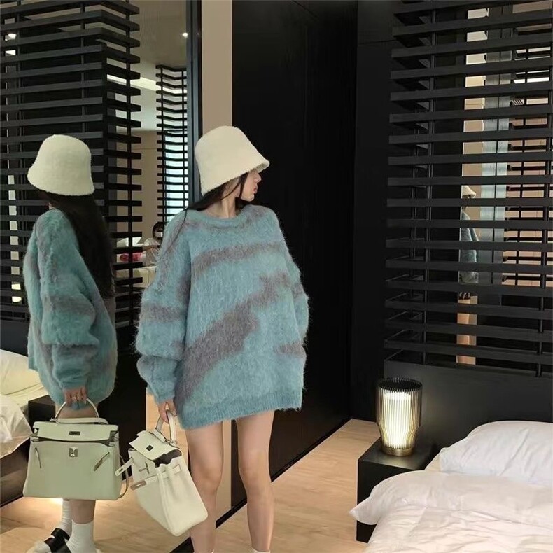 美式复古高街慵懒风拼色圆领印花毛衣男女高级感套头休闲中性上衣,男装针织衫/毛衣,星座1210-1