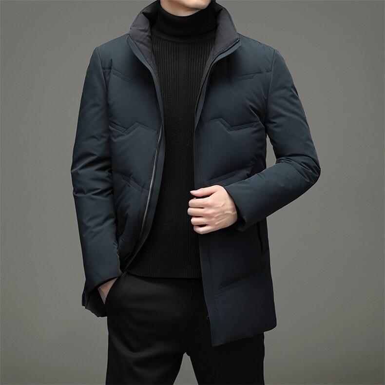 冬季90%白鸭羽绒服男立领中长款休闲保暖简约百搭羽绒ZG2910-P340图片