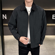 店主风皮夹克男2025秋款灯芯绒拼接翻领皮衣外套男B317/813/P145，男装皮衣，电商B317