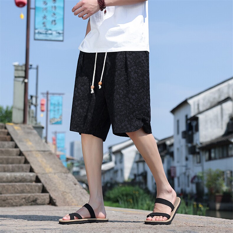 新中式提花盘扣宽松休闲五分裤803-P55,男装牛仔裤,星座816A（原B366）