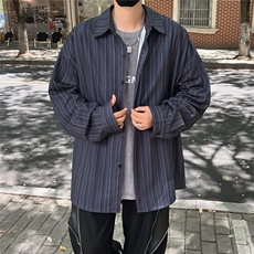 C235/P40秋季新款老钱风条纹衬衫男暗门襟设计感长袖男士衬衣，男装衬衫，电商基地A050