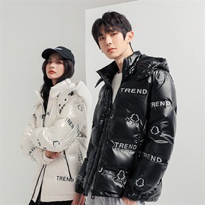 新款大码潮牌亮面压花短款外套白鸭绒羽绒服无影墙情侣R9002P100图片