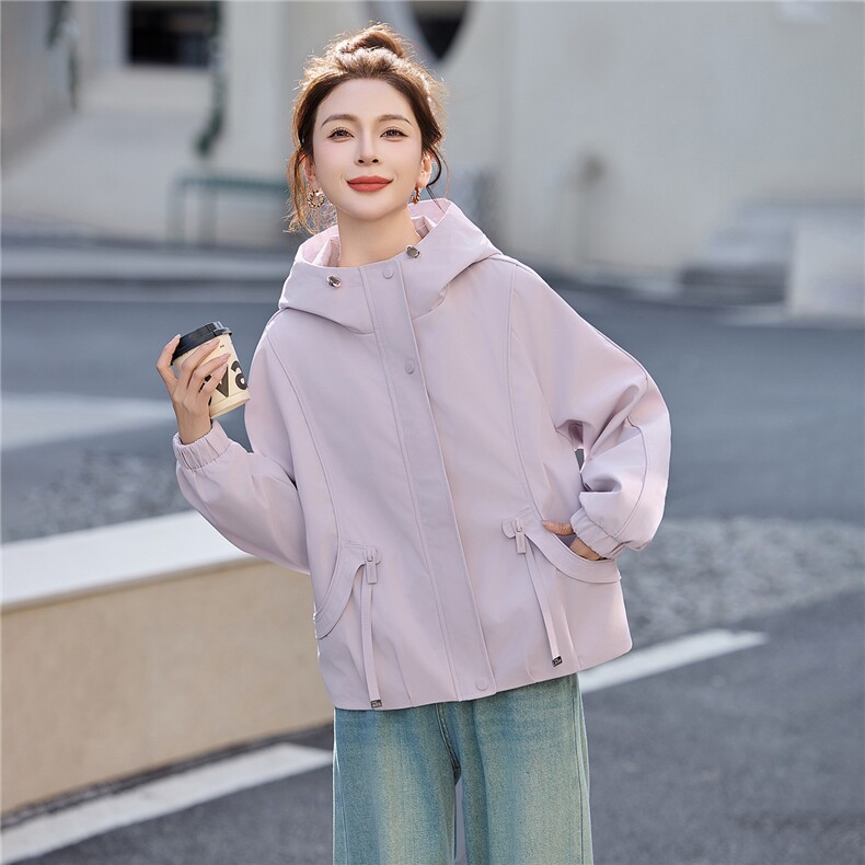 短款风衣外套女2026春季新款连帽拉链夹克小个子休闲户外上衣,女装短外套,恋慕依尚