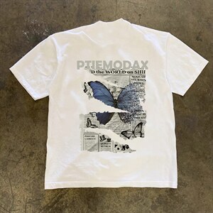 1506/Q3370/P35痞帅印花男夏季圆领宽松短袖重磅230g纯棉潮牌图片
