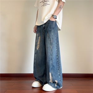 夏季新款美式潮流拼接破洞设计宽松阔腿裤B315-K25455-特p40控78图片