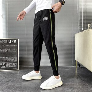 网红华夫格休闲裤男韩版潮流2025秋冬款拉链装饰修身小脚裤，男装休闲裤，电商A327