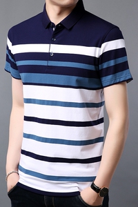 J5290钱塘2021-1夏季主推男士休闲翻领POLO条纹体恤图片
