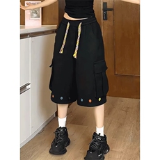 美式工装短裤男款夏季设计感编织抽绳五分裤潮牌宽松休闲运动中裤，男装牛仔裤，星座506A