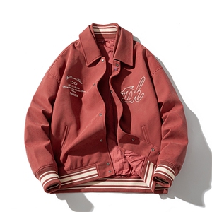 现货 三色字母PU皮棒球服外套秋冬棉服带帽可拆卸图片