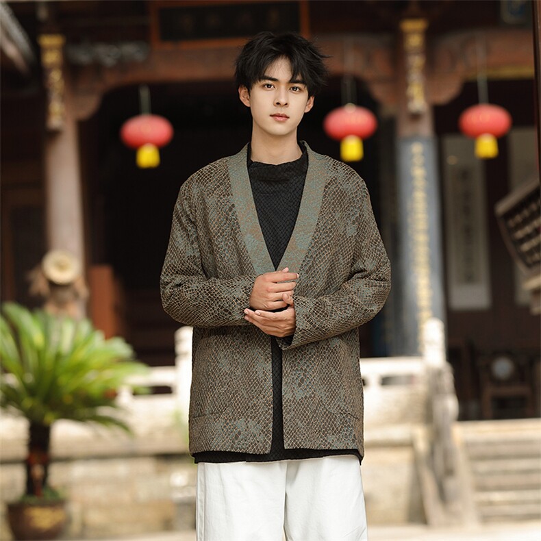 秋冬新品（将军）风蟒纹提花男女情款汉服道袍新中式开衫KS06图片