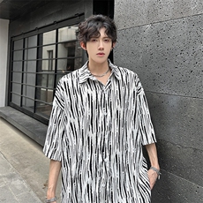 现货夏季经典斑马纹凉感ins风宽松潮男衬衫A071-C53-P38，男装衬衫，电商A071