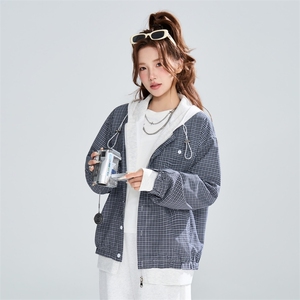 拼接格纹连帽假两件夹克女春季宽松休闲百搭外套XZ309 JK8016 P83图片