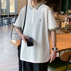 男纯色慵懒2023潮气质文艺潮流POLO衫青春流行夏季标准五分袖，男装T恤，星座716-4