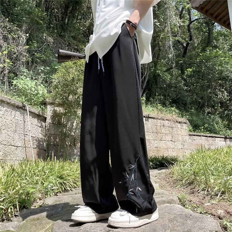新中式风竹子刺绣潮牌冰丝裤子男K2831-P38图片