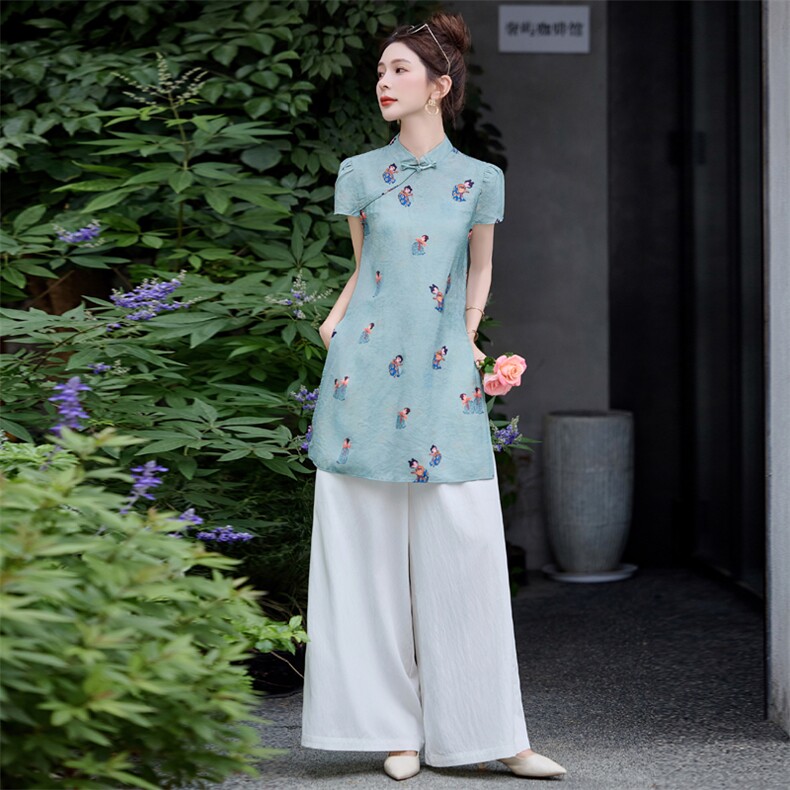 新中式国风套装女2025夏新款贵气感御姐大方得体阔腿裤穿搭一整套,女装套装/套裙,曼琳思菲