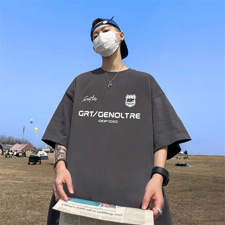 抖音得物二开现货供应220克夏装重磅美式高街宽松短袖t恤MT73,男装T恤,电商A486-1