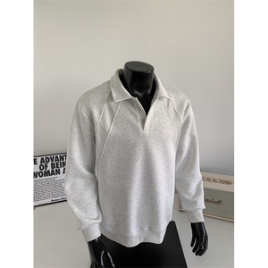 WY803-尺码M-3XL-P38-美式解构拼接POLO领卫衣宽松休闲情侣上衣图片