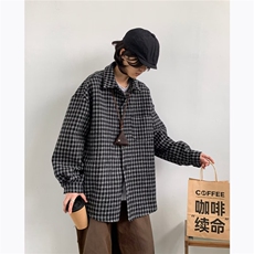 春秋日系条格衬衫休闲宽松廓形长袖外套古着衬衣，男装衬衫，星座716-2