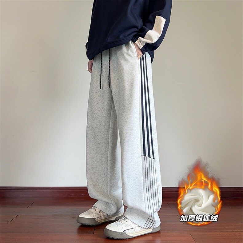 舒适银狐绒华棉三条杠男400g重磅休闲卫裤K25089J加绒-特P40控78,男装休闲裤,电商A001