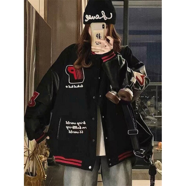 印花春秋徽章拼接皮袖男女撞色棒球服外套潮宽松夹克J835,男装夹克,星座1116A（原606A-3）