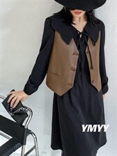 现货秋装新款连衣裙两件套皮衣马甲，女装连衣裙，依美依缘