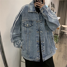 F25-P65春季美式条纹拼接牛仔外套男高街潮牌宽松痞帅夹克上衣，男装夹克，星座512-6