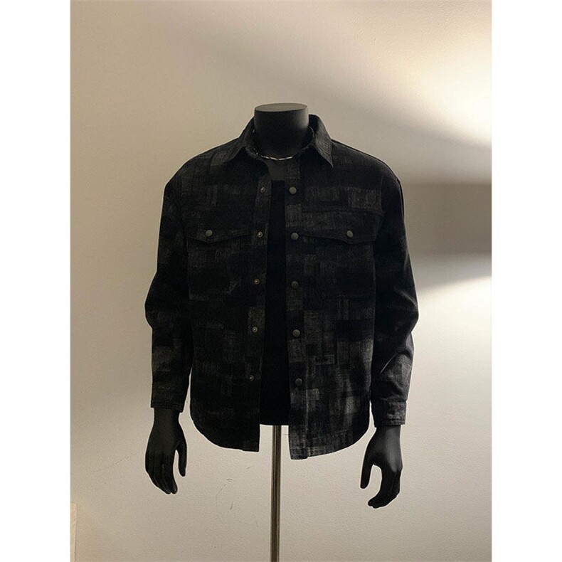 格纹牛仔外套休闲衬衫翻领夹克上衣服JK45特P75,男装夹克,星座908-1