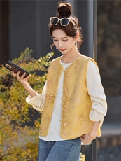 2026年春季新中式重工绣花提花小衫提花马甲两件套，女装套装/套裙，奕薇雅