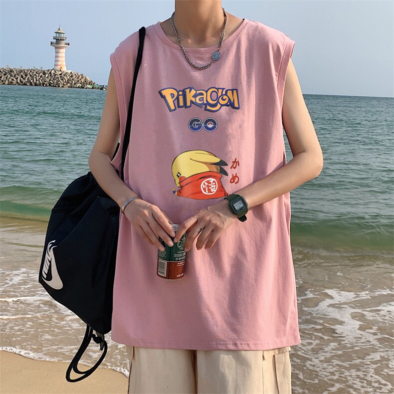 ！港风2023夏季无袖背心男加肥加大码宽松短袖T恤男BX257-P20,男装背心/马甲,电商B371