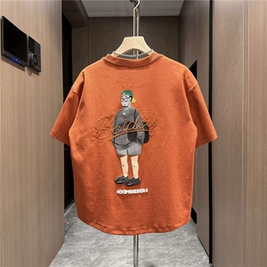 2025夏季潮流时尚立体发泡彩绘刺绣男士短袖 T恤简约圆领百搭半袖图片