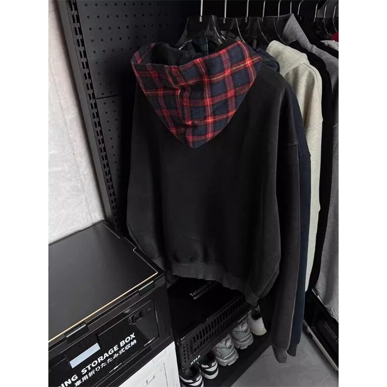 网图格子拼接连帽卫衣美式高街假两件开衫外套A025-GW1808-P68,女装短外套,电商A025