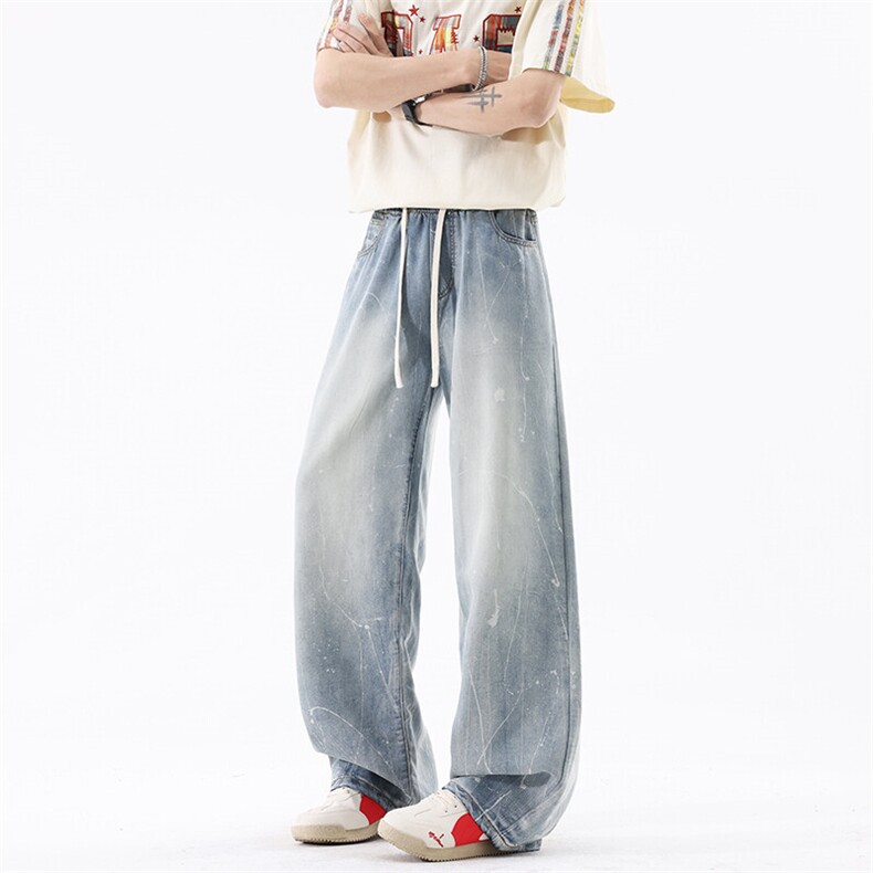 B221美式ins高街宽松莱赛尔喷墨冰丝牛仔裤LK25508-特P45控88，男装牛仔裤，电商B221