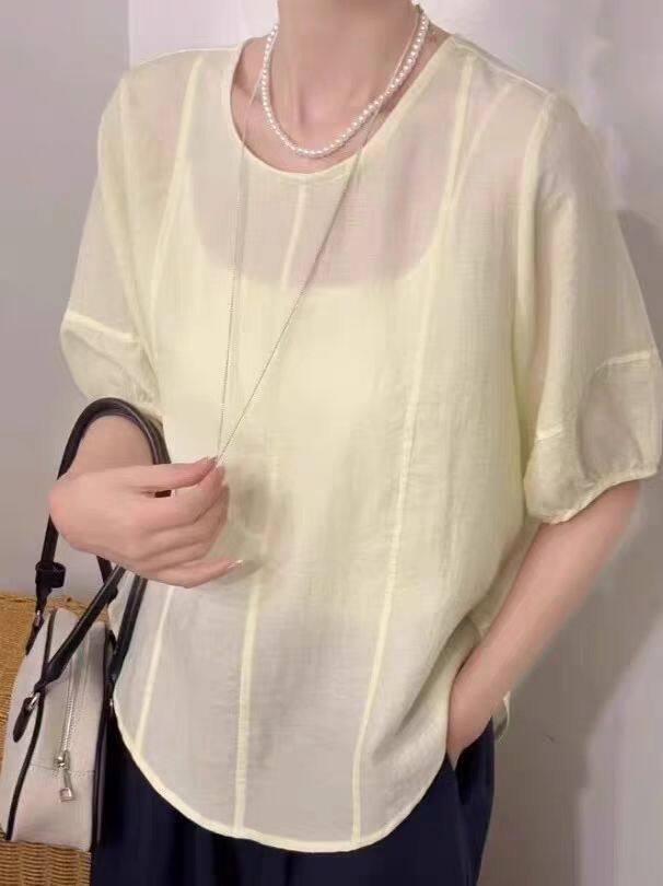 2025百搭U领后背系扣小衫，女装衬衫，湘姗