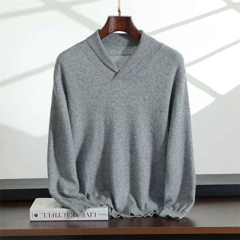 男款秋冬衫35%平面青果领休闲长袖男装，男装羊绒套衫，飞邦羊绒