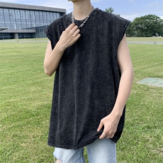 夏季做旧水洗背心男宽松休闲ins潮流运动坎肩无袖体恤T1247-P32，男装T恤，星座512-2