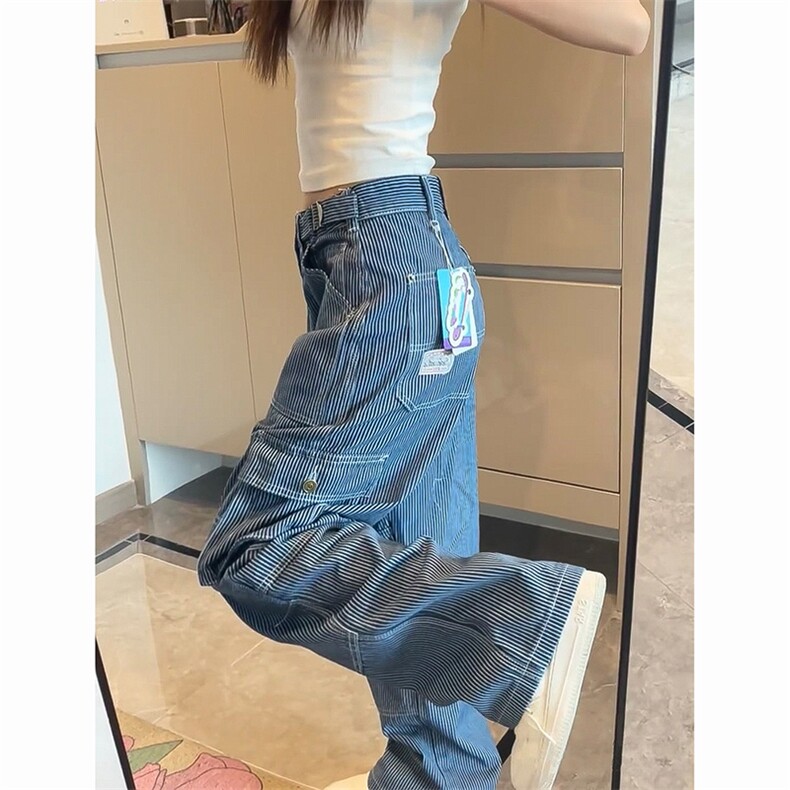 903-AK81-特P65【89】 S-3XL 美式条纹工装牛仔裤图片