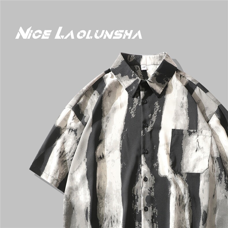 2023冰丝花衬衫男痞帅休闲短袖衬衣C283P4068，男装T恤，电商B413