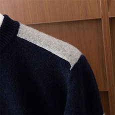 2025年秋季圆领拼色男款时尚百搭通勤简约休闲，男装羊毛衫，狄美羊绒