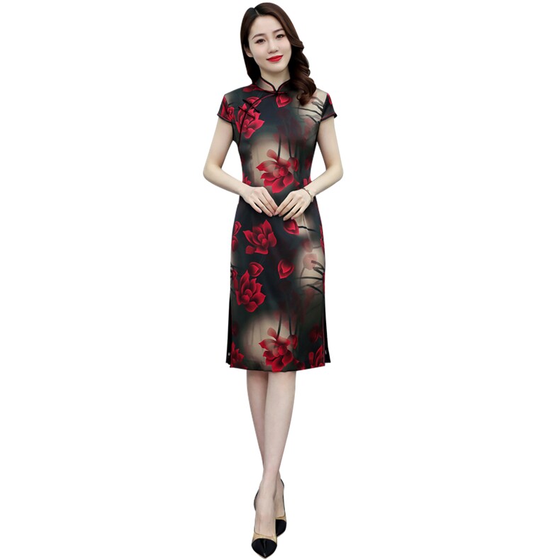 杭州丝绸高端品质弹力缎重磅真丝双层旗袍中长婚礼服连衣裙,女装汉服/婚纱/旗袍/礼服,媚琳依坊