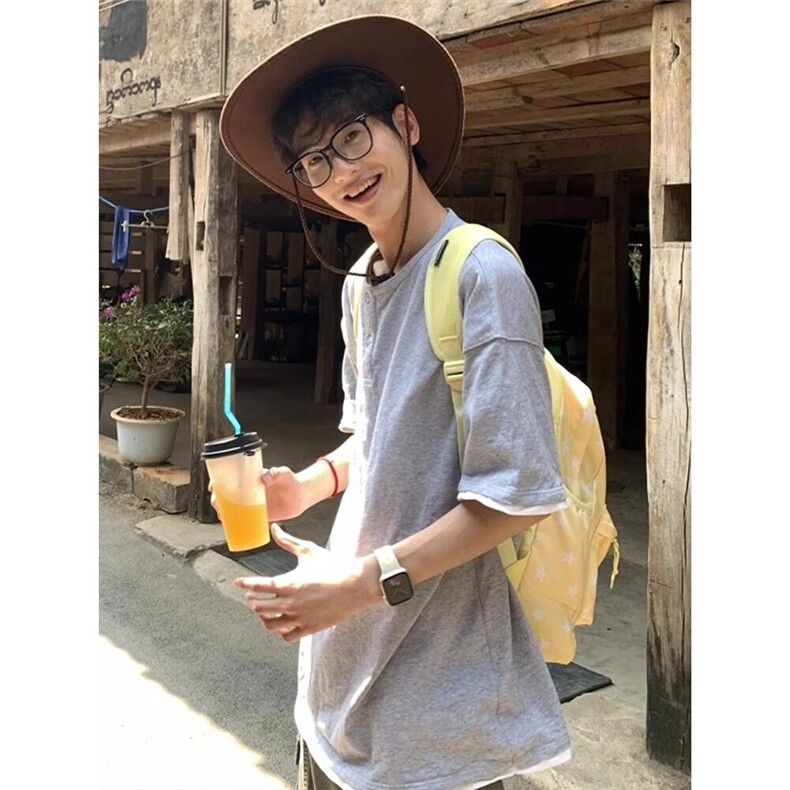 假两件亨利领t恤男款夏季重磅短袖cleanfit复古五分袖潮T7067,男装T恤,星座1116A（原606A-3）