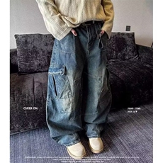 重磅多口袋弯刀解析牛仔裤男女微喇炸街阔腿直筒工装长裤美式水洗，男装牛仔裤，星座506A
