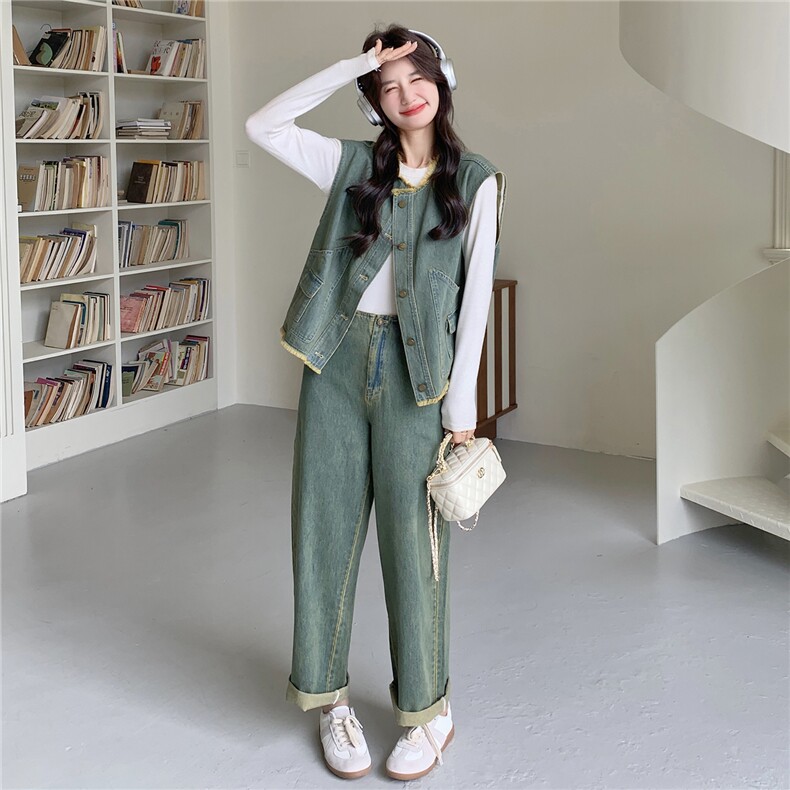档口现货高品质26春牛仔马甲阔腿裤两件套2B153-2933-P190-K308,女装套装/套裙,2B153