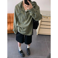 慵懒风绿色格子衬衫男高级感美式防晒衬衣连帽格纹衫W03，男装防晒衣，星座1116A（原606A-3）