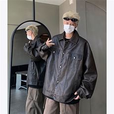 主推重磅水洗做旧美式复古皮衣外套男秋季潮流小众设计感夹克P155，男装夹克，电商C306-1