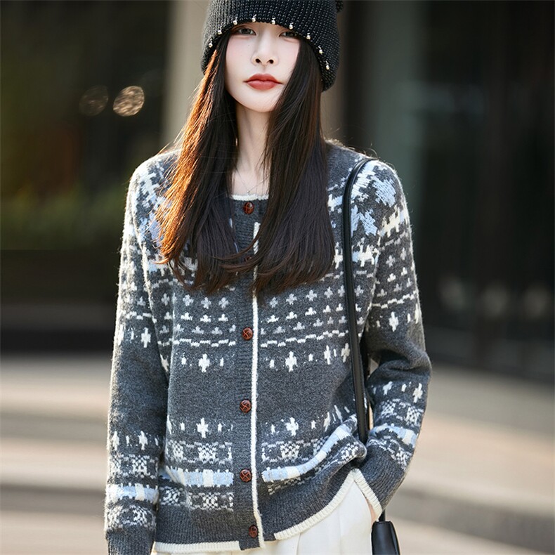 圆领开衫毛衣慵懒风日系复古针织宽松外套女25新款加厚小个子外搭,针织衫/毛衣,佳绒高端店
